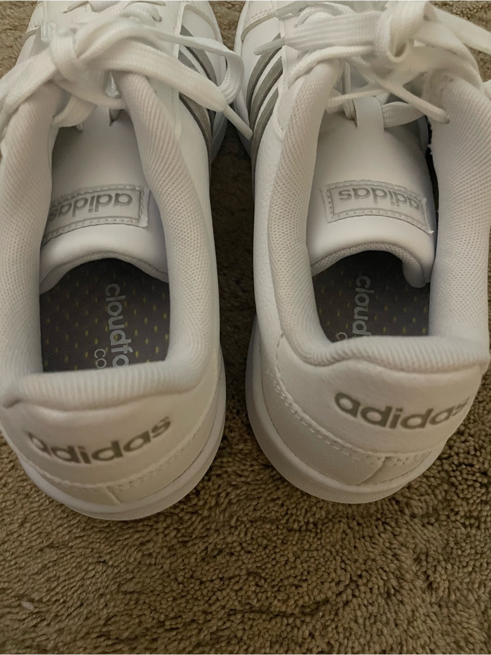NEW Adidas White Sneakers with Silver Stripes - Picture 4 of 7